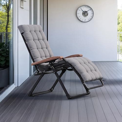 PURPLE LEAF Oversized Outdoor Reclining Chair Patio Zero Gravity Chaise Lounge Folding Chair with Removable Cushion Adjustable Headrest for Lawn Camping Beach Pool Grey - Thumbnail 3