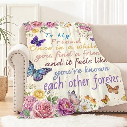 to My Friend Throw Blanket Gifts for Women Sister, Floral Butterfly Flannel Blanket with Inspirational Quote, Friendship Gift for Bestie BFF, Soft Cozy Couch Decor Birthday 50"x60" - Thumbnail 6