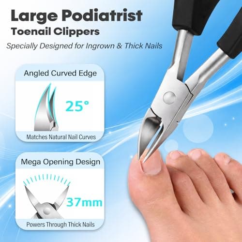 8-in-1 Heavy Duty Toenail & Fingernail Clippers for Seniors Men with Thick & Ingrown Nails - Manicure Pedicure Kit with 360° Swivel Head - Professional Wide Jaw Podiatrist Tools - Thumbnail 4
