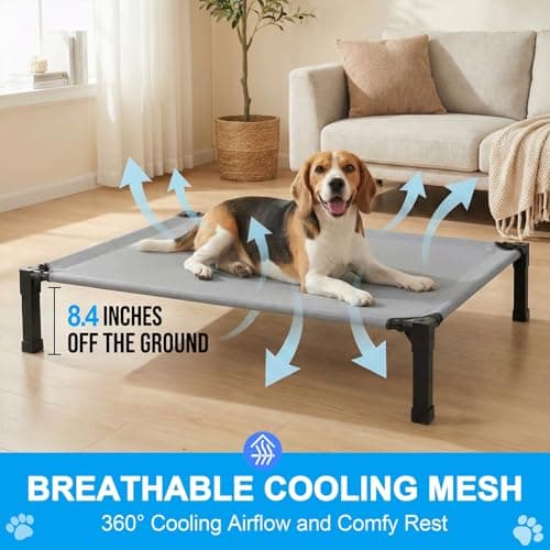 Elevated Dog Bed Raised Cooling Dog Cot for Large Dogs, Portable Indoor & Outdoor Pet Bed with No-Slip Feets Breathable Mesh Pet Bed for Camping Outdoor - Thumbnail 2