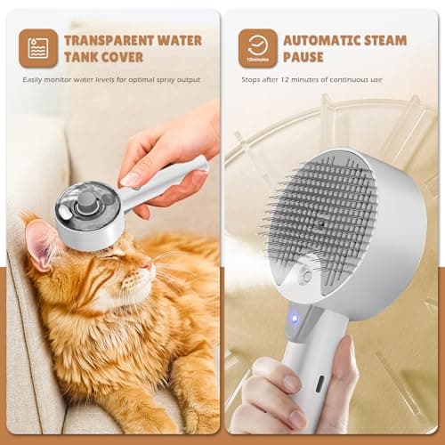 Cat Steam Brush,Cat Brushes for Indoor Cats, 4 In 1Spritz Spray Defur Comb, Cloud Care Shedding Control, Pet Grooming Brush for Long Short Hair Cats Dogs, Massage Clean Design Pet Steam Brushes - Thumbnail 6