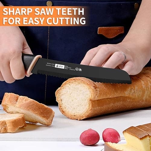 Plys 8-Inch Serrated Bread Knife – Premium Stainless Steel Blade with Rust-Resistant Coating, Non-Slip PP Ergonomic Handle, 14° Angle for Crusty Loaves, Baguettes, Sourdough & Hard Breads - Thumbnail 2