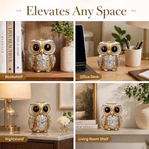 Edyocey Owl Figurines Home Decor - Gold Owl Statue for Shelf, Office Decor, Spiritual Gifts for Women, Bird Lovers ，Handcrafted Owl Sculpture with Gold Finish - Thumbnail 5
