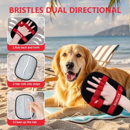 sonluk 2PCS Pet Hair Removal Glove for Dogs&Cats,Upgraded 5-Finger Electrostatic Magic Brush Reusable Pet Hair Remover Glove for Laundry,Carpets,Sofa Gaps and Car Seats(Red) - Thumbnail 4