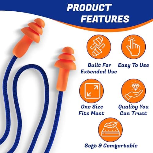 10 Pair Corded Reusable Ear Plugs for Shooting Range Ear Protection for Gun Range - Hunting Ear Plugs for Construction Firearm Ear Protection Shooting Gun Hearing Protection Earplugs Corded - Thumbnail 5
