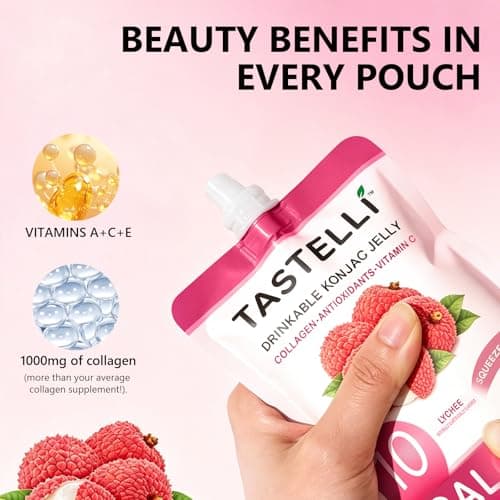 Tastelli Konjac Jelly Infused with Collagen & Vitamin C | Gluten Free, Sugar Free, Low Calorie | Vegan Drinkable Fruit Jelly Snack | Lychee | 150mL x 10 Pouches - Thumbnail 2