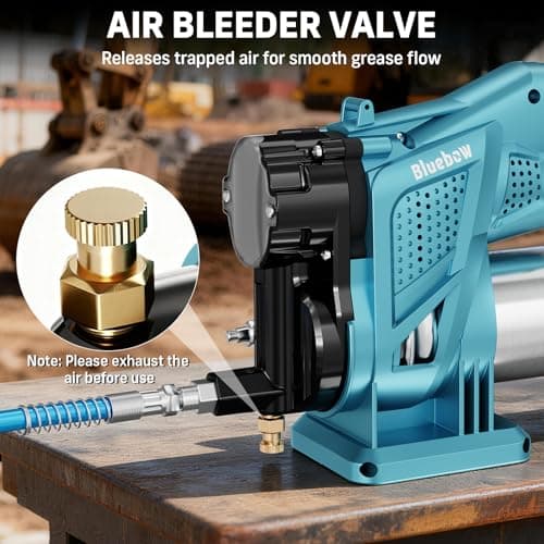 Bluebow Electric Grease Gun Kit, 12,000 PSI Max Pressure, 5.3 oz/min Flow Rate, Cordless Grease Gun Battery, 2X 4000 mAh Batteries, 39.4" Flexible Hose, Cyan - Thumbnail 4