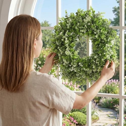 26 Inch Large Artificial Boxwoods Wreath for Front Door Outside All Season - Thumbnail 4