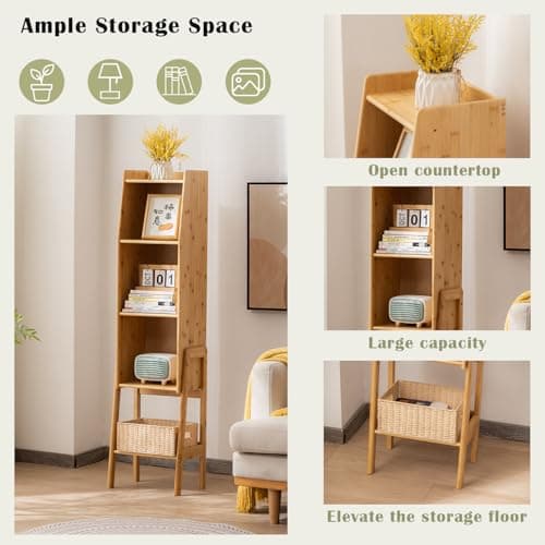 SOBIBO 4 Tier Bamboo Bookcase, Classical Modern Bookshelf, Dispaly Shelves, Bamboo Wood Organizer Book Shelf for Living Room Home Office-Natural, Large - Thumbnail 4