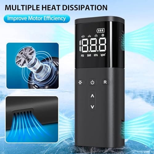 Tire Inflator Portable Air Compressor, Air Pump for Car Tires, Cordless Air Compressor 120 PSI - One Click Smart, Tire Pump for Car, Motorcycle, Bicycle, Balls, with Pressure Gauge, LED Light - Thumbnail 6