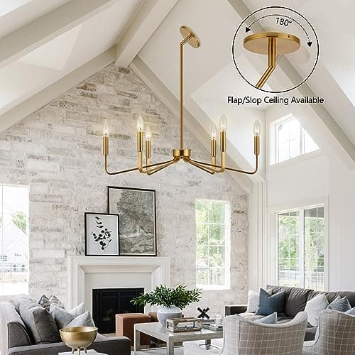 ACANER Brushed Gold Chandeliers for Dining Room, 6-Light Modern Farmhouse Chandelier, Brass Candle Style Hanging Light Fixture for Living Room Bedroom Kitchen Island - Thumbnail 5
