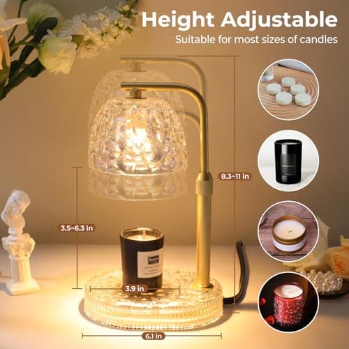 Lsctiff Textured Honeycomb Design Candle Warmer Lamp Adjustable Height, Flameless 4-Level Dimmable Wax Melt Warmer for Jar Candles with 2 Bulbs, House Warming Gifts, Safe Home Use(Pearl White) - Thumbnail 2