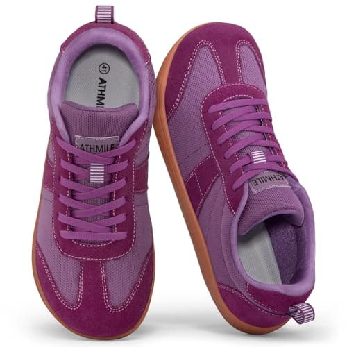 ATHMILE Barefoot Shoes Women Men Wide Toe Box Zero Drop Minimalist Fashion Sneakers for Walking Gym Hiking Trail Running Retro Casual Breathable Knit Lightweight Flexible Non Slip Purple - Image 1