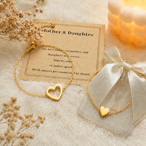Mother Daughter Bracelets,14K Gold Plated Stainless Steel Matching Bracelet - Thumbnail 5