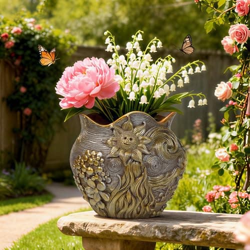 ArtCachet Sunflower Starry Sky Plant Pots-Cute Unique Flower Pots with Drainage Hole, Resin Planters for Indoor Outdoor Succulent Planter, Plant Gifts for Mother's Day, Birthday, Christmas (Gold) - Thumbnail 3