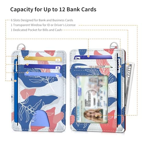 Mayski Slim Wallet, Credit Card Holder for Women, Minimalist Front Pocket RFID Blocking Card Cases, Small Wallet Women Men(Leaves1) - Thumbnail 5