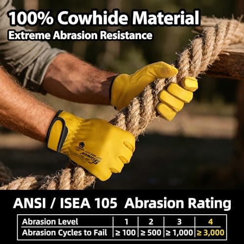 Schwer ANSI A9 Cut Resistant Leather Work Gloves, PM3401 Cut Proof Gloves, Reinforced Fingertips & Palm Cowhide Work Gloves for Construction, Welding, Metalwork, Woodwork & Outdoor Gardening Work, M - Thumbnail 3