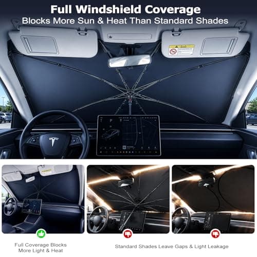 2026 Upgraded DooGooCoo Windshield Sun Shade Umbrella for Car, Reinforced Frame, UV Block Heat Shield, Keeps Interior Cooler, Foldable Front Windshield Cover, Small (52"x31") - Thumbnail 4