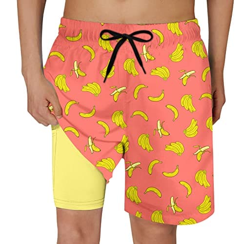 Cozople Little Boys Quick Dry Swim Trunks UPF50+ Stretchy Compression Liner Swim Shorts Summer Stylish Banana Graphic Boxer Brief Bathing Suit for Kids Anti Sand Chafe Swimwear Size 4 - Image 1