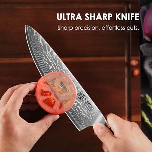 KEEMAKE Damascus Kitchen Knife Set, 2PCS Ultra Sharp 67-Layer Damascus Steel Chef Knife with G10 Non-Slip Handle, Elegant Box for Men Husband - Thumbnail 4