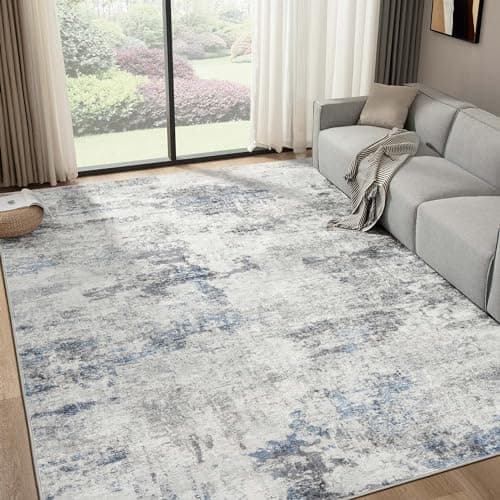 DMOYEST 5x7 Area Rug - Washable & Non Slip Indoor Rug for Living Room, Kid & Pet Friendly Abstract Low Pile Soft Carpet for Bedroom and Dining Room - Grey Blue - Thumbnail 4
