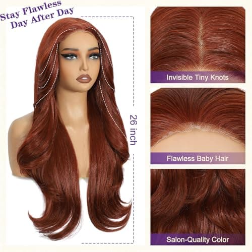 Sotpmal Auburn Synthetic Lace Front Wig,4x6 HD Lace Layered Ginger Glueless Wigs for Women Daily Use Easy to Wear & Style 26IN - Thumbnail 2