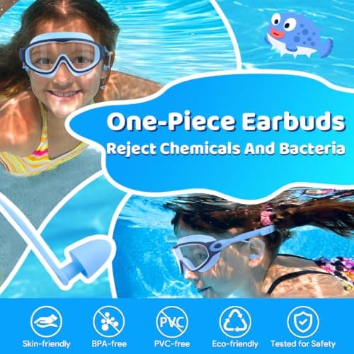 Kids Swim Goggles for 3-15, Kids Goggles with Earplugs& Nose Clip Wide View - Thumbnail 5