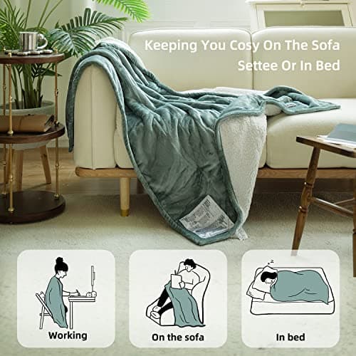 GOTCOZY Heated Blanket Electric Throw 50''X60''- Soft Silky Plush Electric Blanket with 4 Heating Level & 3 Hour Auto Off Heating Blanket, ETL Certified Machine Washable (Green) - Thumbnail 3