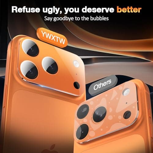 YWXTW [0 Bubbles for iPhone 17 Pro Max Camera Protector, Full Coverage Tempered Glass Lens Screen Protector for iPhone 17 Pro Max Accessories, Case Friendly, HD Clear, 3 Pack (Cosmic Orange) - Thumbnail 2
