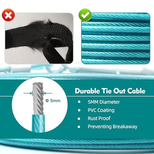 LUFFWELL 200FT Dog Runner for Yard with 15FT Tie Out Cable - Heavy Duty Trolley System for Large Dogs Up to 250LBS, Backyard/Park/Camping Use (Ice Blue, 200FT+15FT) - Thumbnail 3
