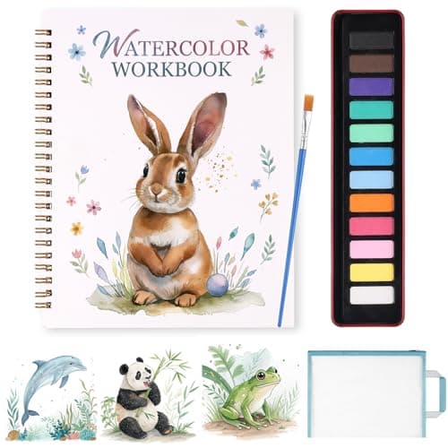 Zaoune Watercolor Workbook for Adults, 12 Water Colors Paint Art Crafts Painting Book Kit Gift for Beginners Rabbit - Image 1