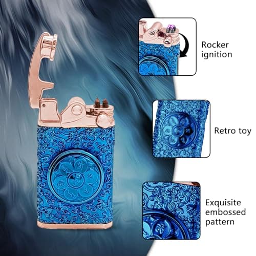 TIKIUKI Plasma Lighter Windproof Flameless Arc Lighter with Rocker Decompression USB Rechargeable Lighters with Battery Indication (Blue) - Thumbnail 3