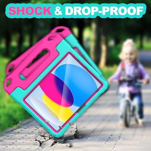 YIHE Kids Case for iPad (A16) 11th Generation 11 Inch 2025 & iPad 10th Generation 10.9 inch 2022, with Built-in Screen Protector and Handle Stand, Full Body Shockproof Protective Cover, CyanPink - Thumbnail 5