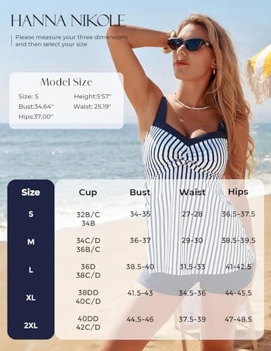 Hanna Nikole Women's Swimwear 2 Piece, Heart Shaped Neckline Bathing Suit, Adjustable Wide Straps Swimwear Navy Stripe 2XL - Thumbnail 6