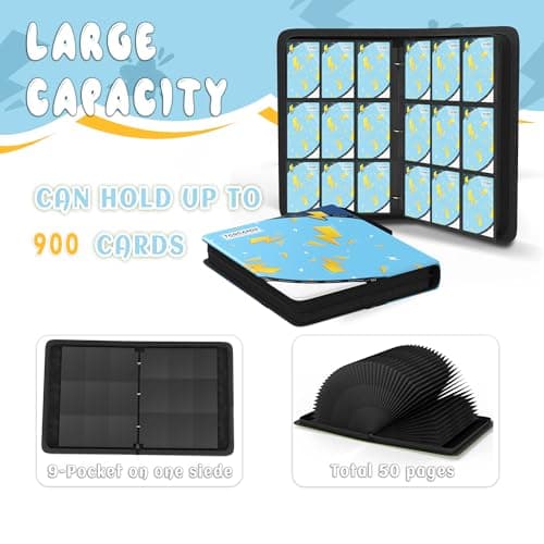 Trading Card Binder 9 Pocket,Card Binder 900 Pockets,Card Book Holder Cards with 50 Removable Sleeves,3-Ring Zip Design MTG/TCG/Sport Collectible Trading Card Albums Gifts for Boys and Girls (Blue) - Thumbnail 4