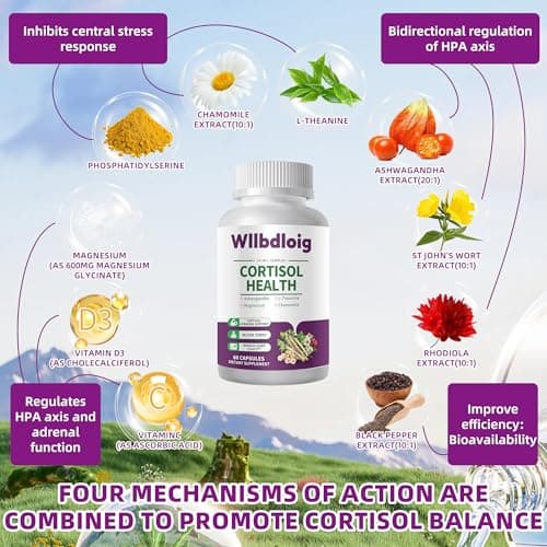 Cortisol Supplements for Women Men, High Cortisol Reducer Health, Detox Cortisol Manager for Stress Relief ,Mood and Sleep with Ashwagandha, L-Theanine, Lower and Control - Non-GMO,Vegan 60 Capsules - Thumbnail 3
