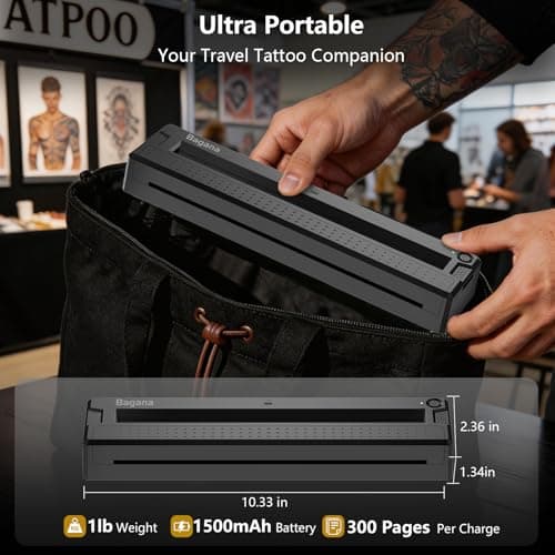 Bagana Tattoo Stencil Printer, 2-in-1 Wireless Bluetooth Thermal Printer for Tattoo Stencils & Documents, Portable Temporary Tattoo Transfer Machine Kit for Tattoo Artist & Beginner, Black - Thumbnail 5