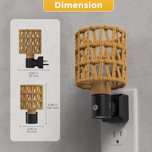 L LOHAS LED Night Lights Plug into Wall, Cylindrical Ironwork Boho Lampshade Decor Night Light, 350° Rotatable Dusk to Dawn Sensor Vintage Nightlight, Dimmable for Bedroom Living Room Hallway - Thumbnail 4