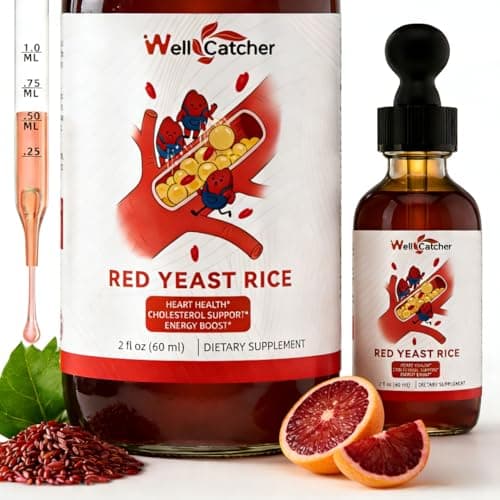 Wellcatcher Red Yeast Rice with CoQ10 Drops: Organic Red Yeast Rice Extract Liquid 2400mg Support Cholesterol & Heart Health for Men Women with Omega-3 Inositol, Blood Orange Flavor Vegan Sugar Free - Image 1