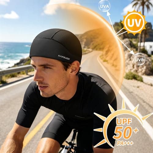 Sweat Band Hat-Mens Black Skull Cap, Motorcycle Helmet Liner for Football - Thumbnail 6