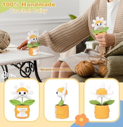 Sizobi Christmas Birthday Gifts for Mom Dad from Daughter Son, Handmade Crochet Mini Daisy Thank You Gift for Women Men, Stocking Stuffers Appreciation Gifts for Coworker Boss Friend Teacher - Thumbnail 3