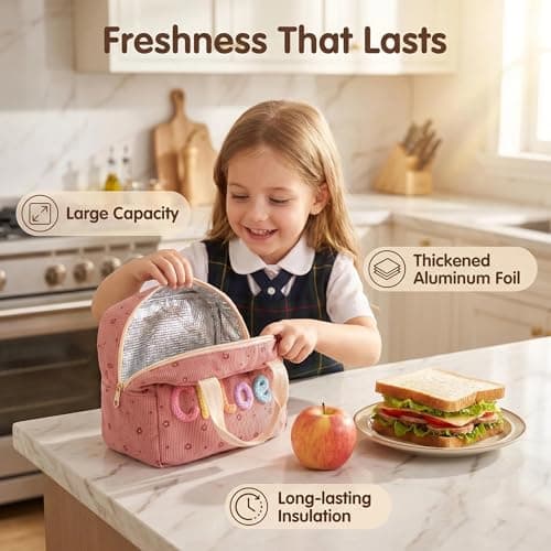 Personalized Corduroy Lunch Bag with Custom Name Insulated, Leakproof, and Reusable. Features Aluminum Foil Lining. Lightweight, Foldable, and Large Capacity Lunch Tote for Work, Office, or Picnic. - Thumbnail 5