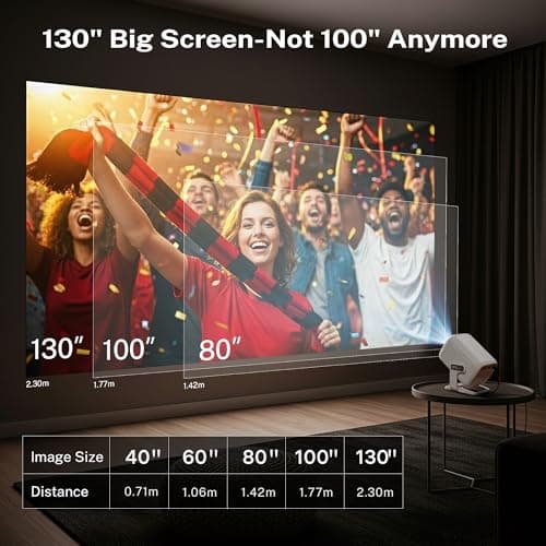 Smart Projector with WiFi 6 and Bluetooth 5.4, 600 ANSI Native 1080P Portable Mini Projector with Auto Focus & Keystone, 270° Rotatable for Bedroom Home Theater Outdoor Movie White&Gray - Thumbnail 6