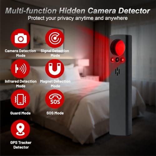 Tefodovar Hidden Camera Detector, 6-in-1 Anti-Spy Camera Finder w/LED Screen, GPS Tracker & Bug Detector, Portable RF Signal Scanner, Privacy Pen Hidden Device Detector for Travel/Car/Office (Black) - Thumbnail 2