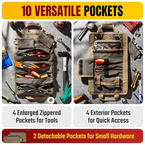 The Ryker Bag Tool Roll Organizer with Detachable Pockets – Heavy Duty Roll-Up ToolBag for Mechanics, Electricians, Plumbers, Contractors, Garage & Job Site Use Gift for Dads (AP-TR) - Thumbnail 2
