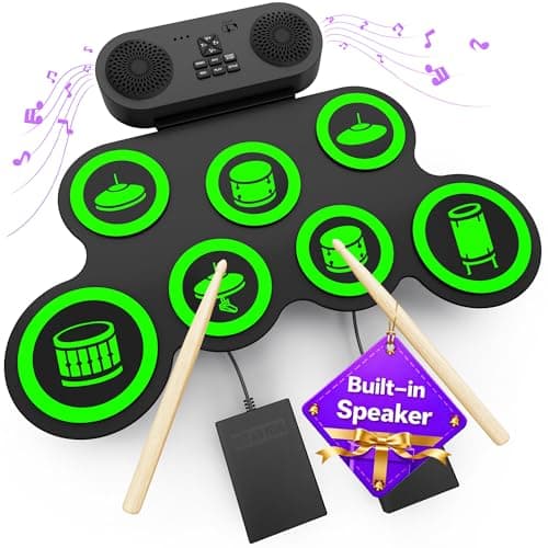 Electric Drum Set with Dual Speaker, Electronic Drum Pad and Sticks Kit Supports REC, Portable Roll Up Drums Practice Pad - Image 1