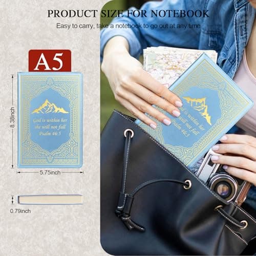 QDWXDEL Bible Journal,Journal for Women,A5 Hardcover Leather Journal - 200 Pages Premium Paper Notebook,Christian Journal Notebook for School, Work (God is Sky Blue) - Thumbnail 2
