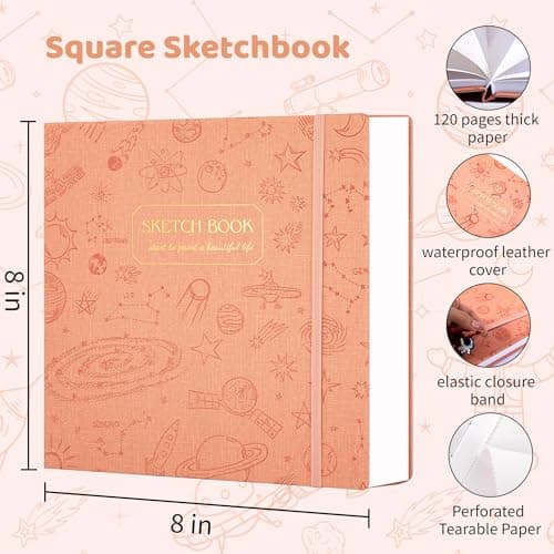 FLYING EAGLE Sketch Book for Kids 8"X 8" Small Hardcover Sketchbook for Drawing 120GSM Thick Paper, Square Art Drawing Paper 120 Pages Sketch Pad for Girls Teens,Gift Boxed, Orange - Thumbnail 2