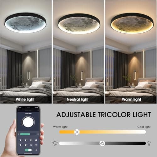 AHAWILL Flush Mount Led Dimmable Ceiling Light Fixture with Remote Control,23.6 "Wall Mounted Decorative Moon Ceiling Light for Bedrooms and Living Rooms.(50W) - Thumbnail 4