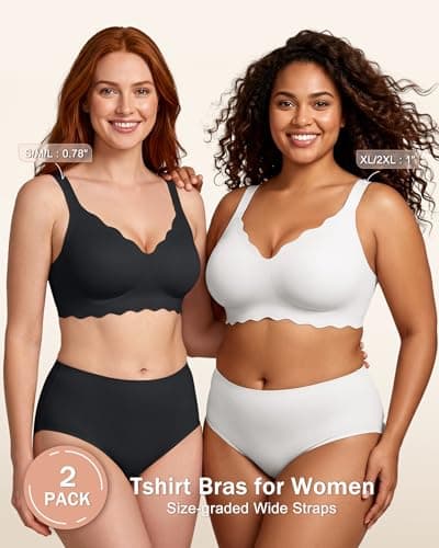 leviace 2 Pack Wireless Jelly Bras for Women with Support, Black/White,XXL - Thumbnail 6
